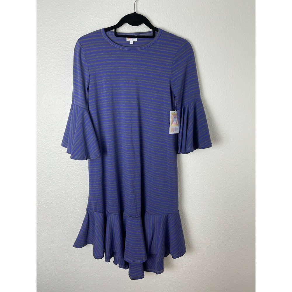 LULAROE XS Maurice Dress Violet Purple Blue Striped Dress Womens Extra Small NWT